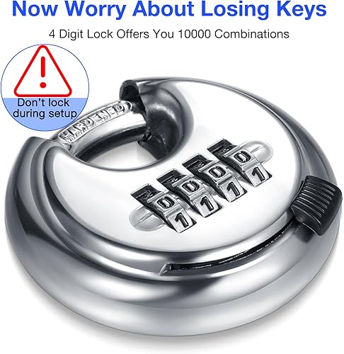 Miniatura 4 de Landhoow Paquete de 20 cerraduras de combinación de 4 dígitos de acero inoxidable con código de disco con grillete de acero endurecido para