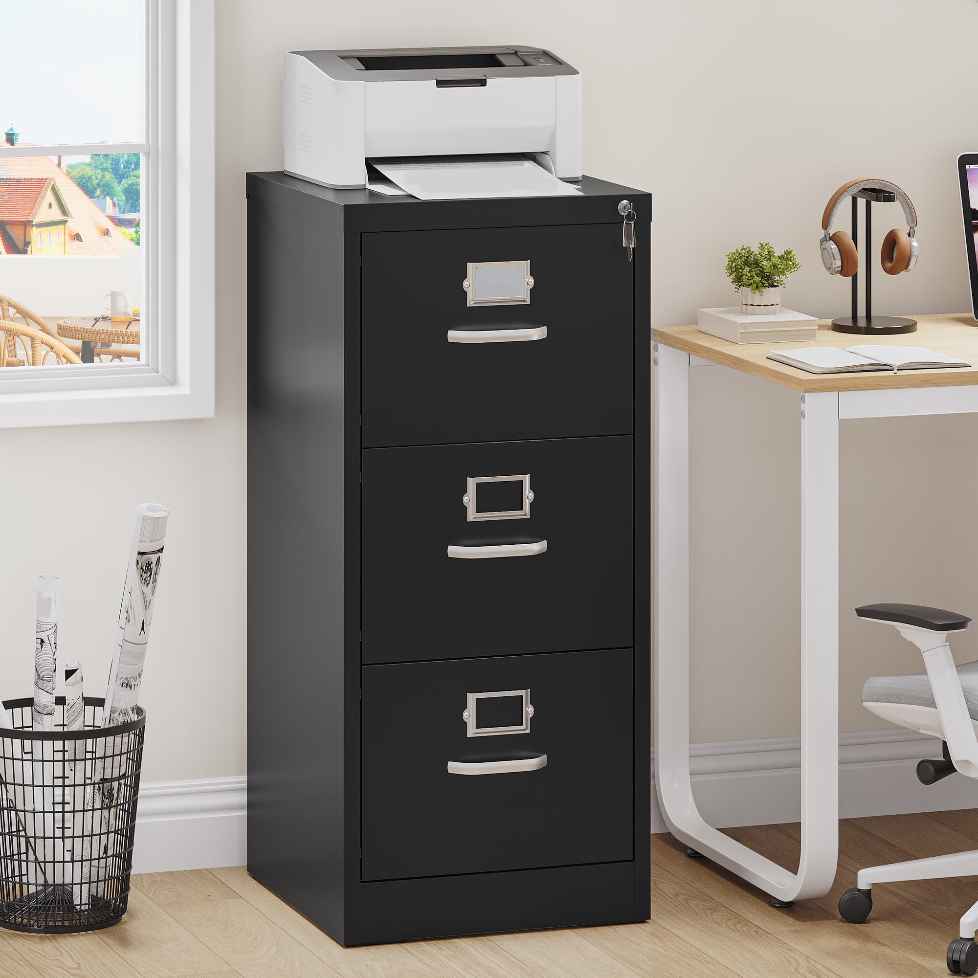 YITAHOME Armoire de classement verrouillable, armoires métalliques à classement avec 3 tiroirs pour A4, Legal, Letter, armoire de bureau anti-inclinaison avec fente pour cartes mémos, bureau à domicil