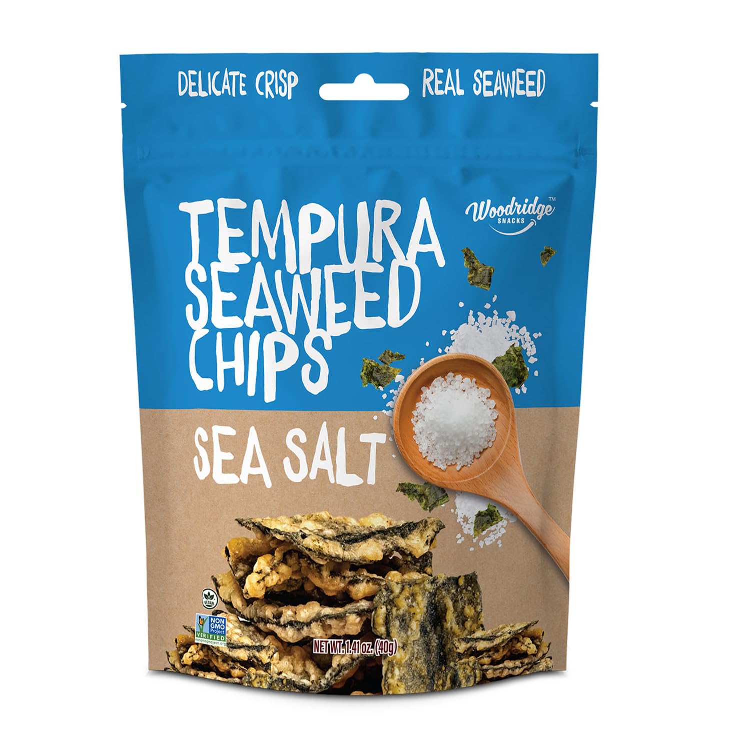 Woodridge Snacks | Tempura Seaweed Chips | Sea Salt Flavor | 12 Pack | 1.41 OZ (40g) Bags