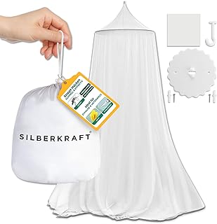 Silberkraft Moskitonetz XXL für Doppelbett - Mückennetz mit Reißverschluss-Öffnung, inklusive Klebehaken, geeignet für Reisen und zu Hause, feinmaschiges Netz, mit Beutel zur Aufbewahrung