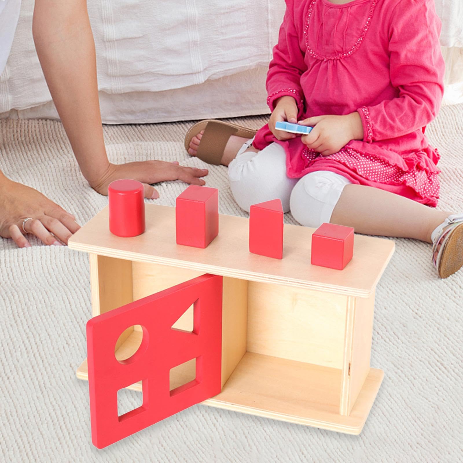 predolo Box Objekt Permanente Holz Lernspielzeug Form Sortierbox Sensomotorisches Übungsgerät für Vorschule Eltern-Kind-aktivität, roter Schiebedeckel