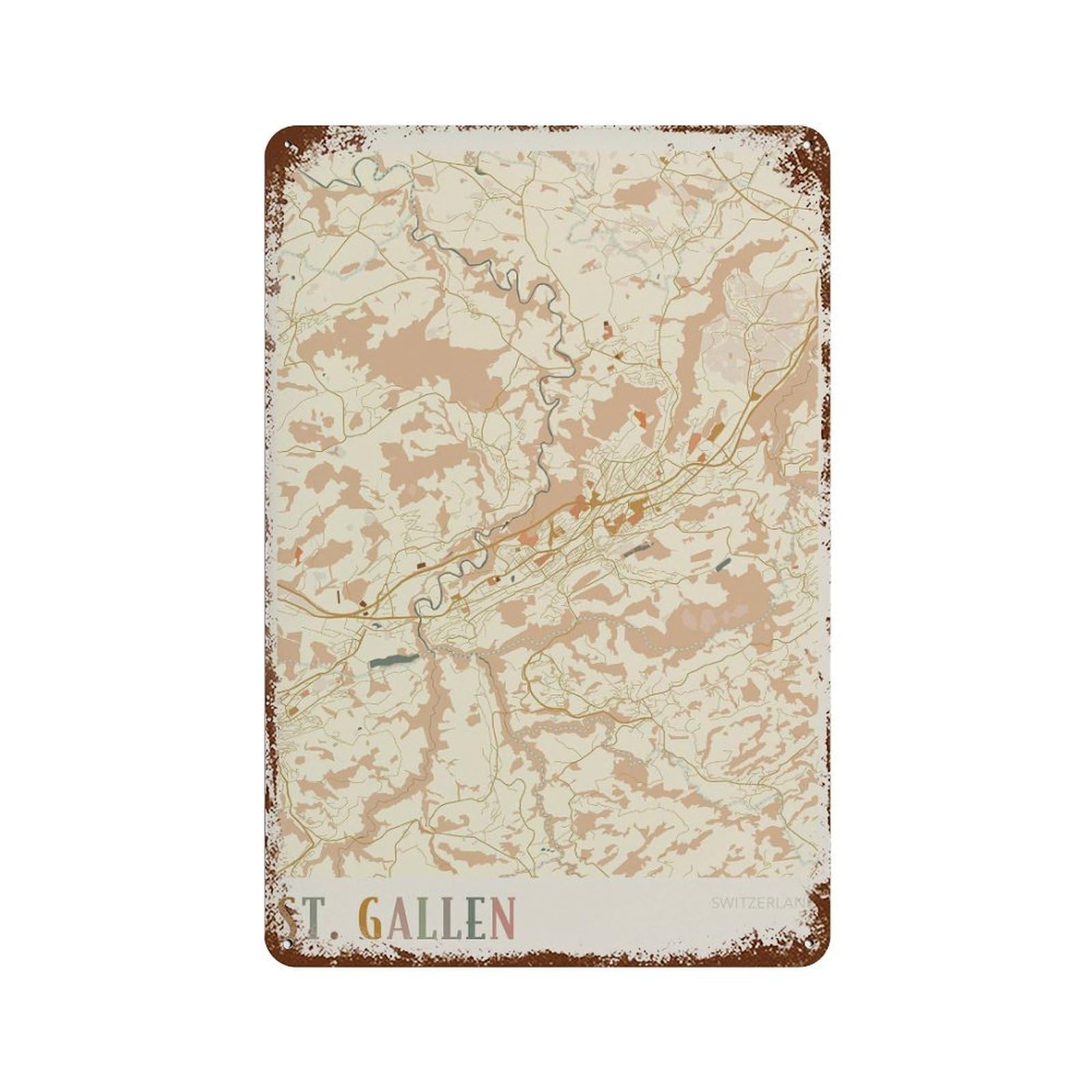 xiaoxiaoshen St Gallen Map Switzerland Travel Gift Boho Wall Decor Art Metal Tin Poster Modern Home Decor Art Home Bar Shop Decorations Vintage Sign 30x20cm