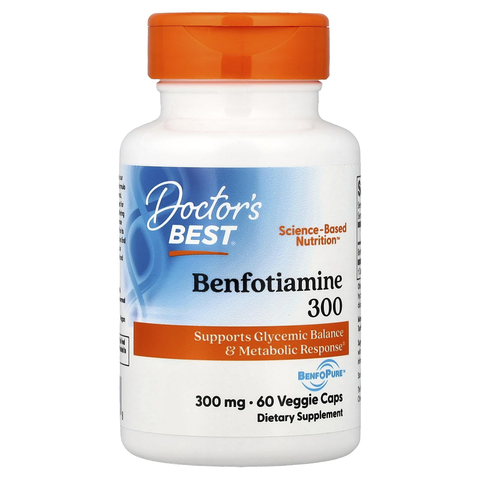 Doctor's Best, Benfotiamine with BenfoPure, Maintain Healthy Glucose Metabolism. 300 mg, 60 Veggie Caps, 60 servings