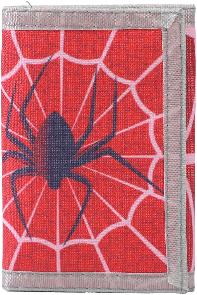 wallet,Teen Wallet with Coin Pocket,Kids Wallets for Boys,RFID Trifold Canvas Outdoor Sports Wallet for Kids,Front Pocket Wallet with Magic Sticker-Spiders