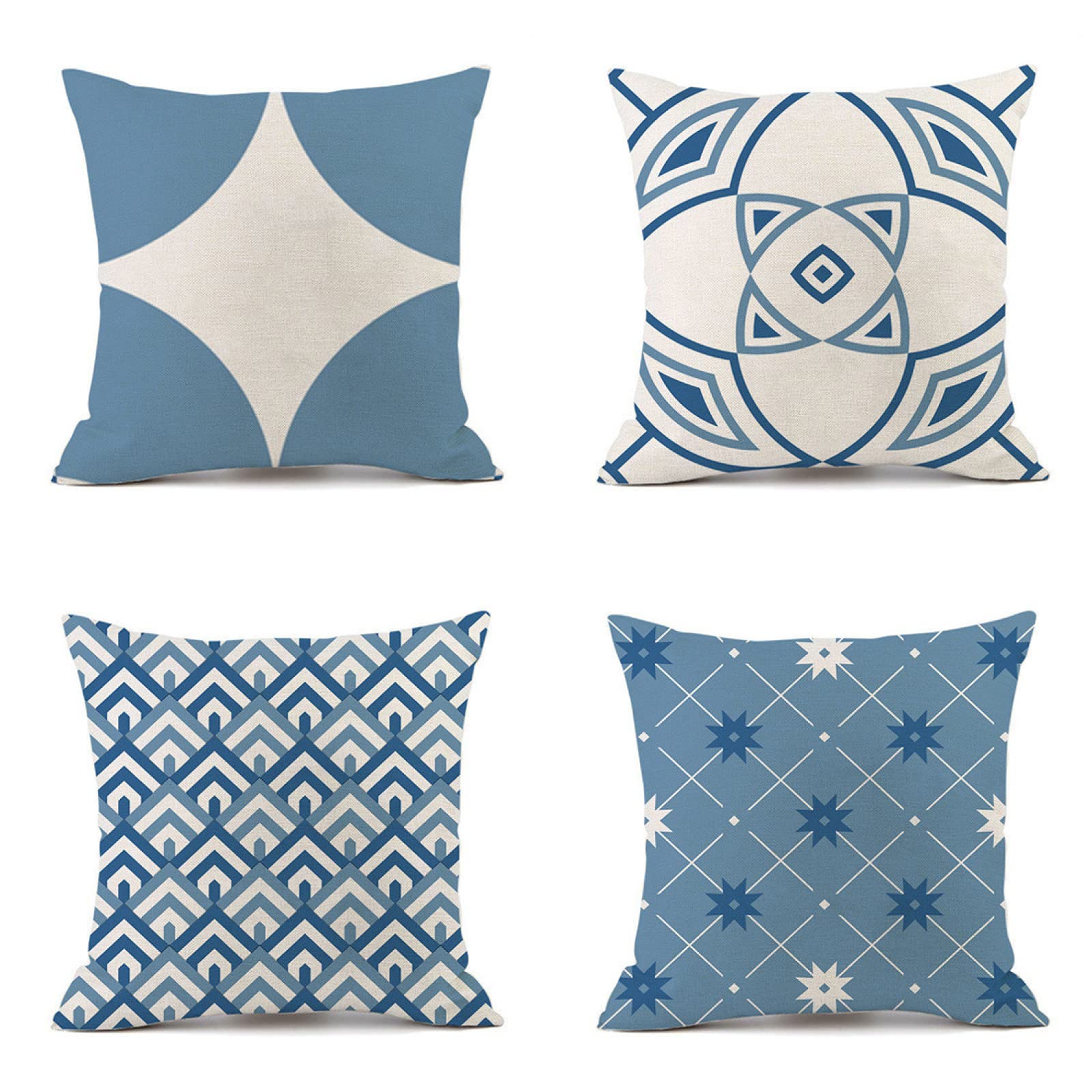 Housses de coussin de canapé déco bleu lot de 4 taies d'oreiller carré maison 50x50
