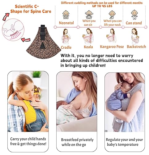 Miniatura 9 de Portabebés ajustable para bebé 2025 mejorado para niños pequeños, cómodo portabebés de diseño ergonómico, apto para viajes, 10-45 libras, leopardo