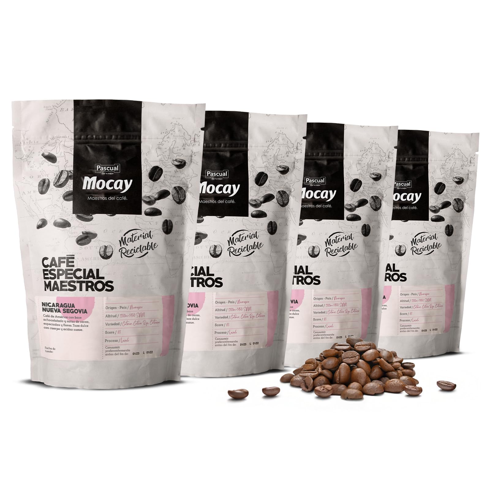 Mocay – Café en Grano de Tueste Natural, Café de Especialidad, Nicaragua – Tostado Medio – Pack 4 Bolsas de 250 g