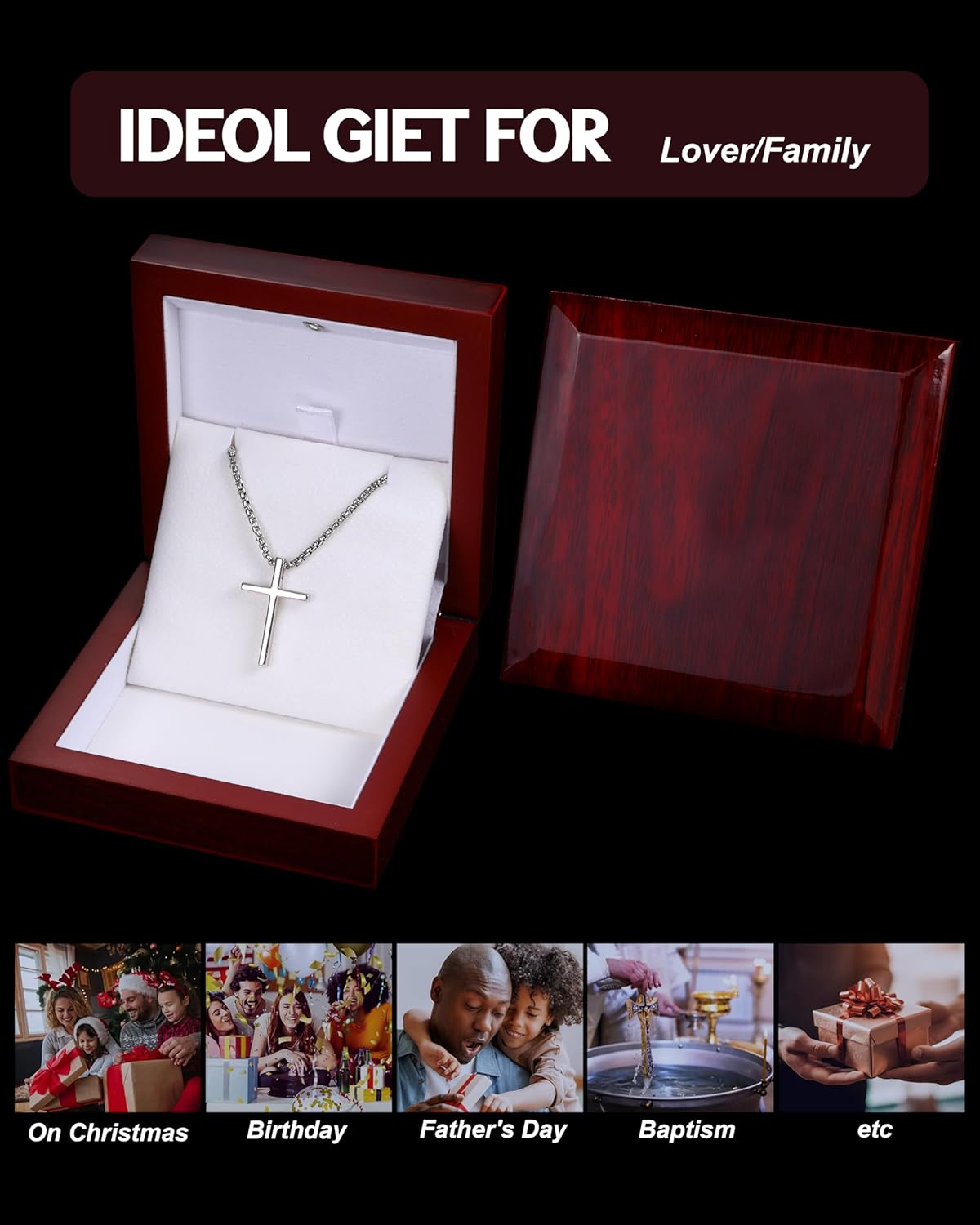 TEN MIRO S925 Sterling Silver Cross Necklace for Men Solid Sterling Silver Cross Pendant Necklace for Men Mens Cross Necklace Jewelry Gifts with Box & Card Birthday Anniversary Christmas Father's Day - Image 6