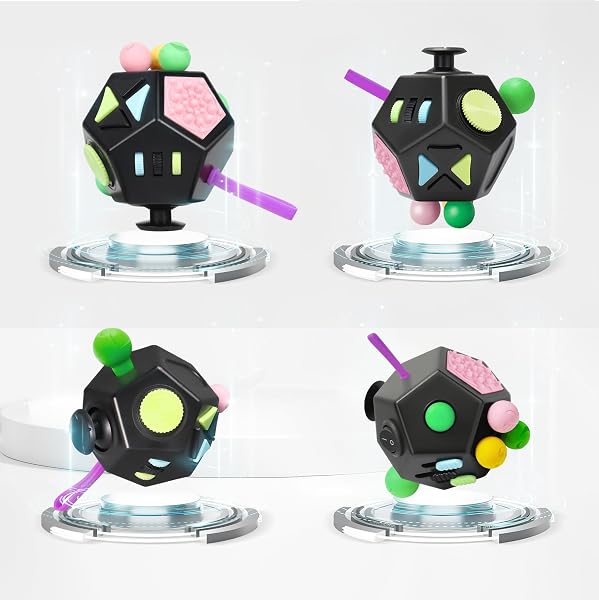 VCOSTORE Fidget Cube with 12 Sides - Original Cubo Antiestres Adultos Dado Antiestres Fidget Cube Toy for All Ages with ADHD, Add, ASD, ADHD - 2