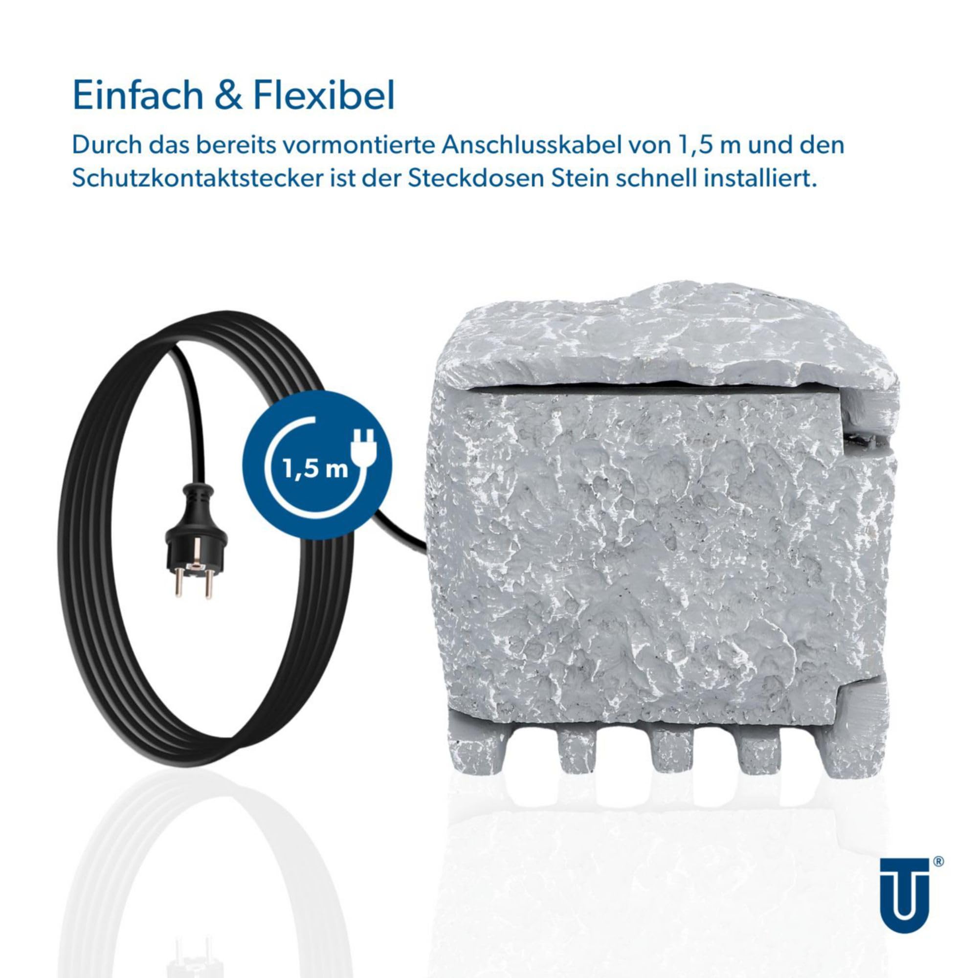 UNITEC Steckdosenverteiler Garten Steinoptik IP44 2 Steckdosen Würfel ZSU