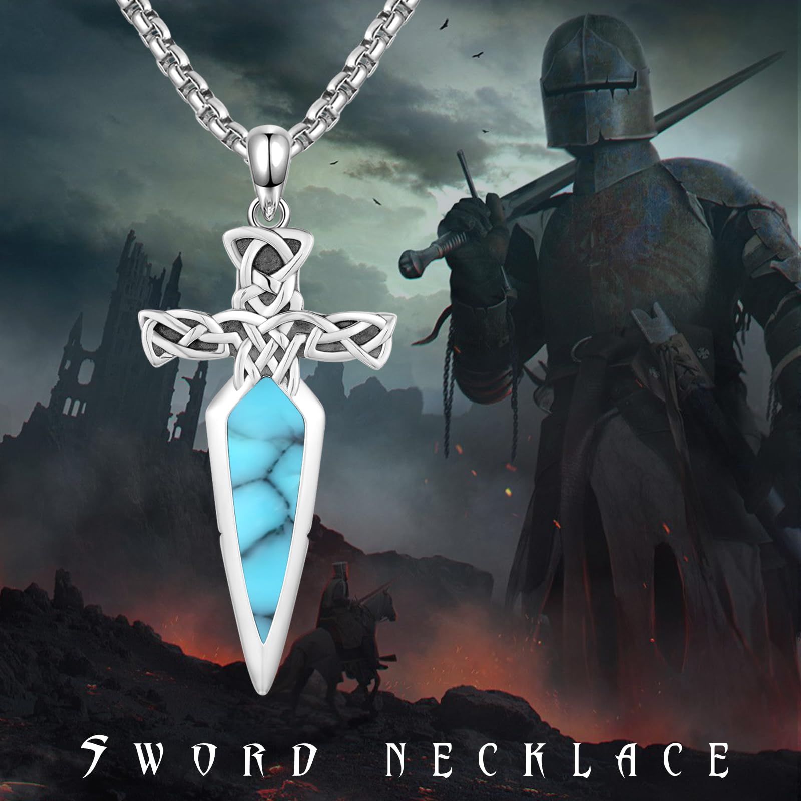 Sword Necklace 925 Sterling Silver Dagger Pendant Necklace Retro Gothic Jewelry Gifts for Men Father Women