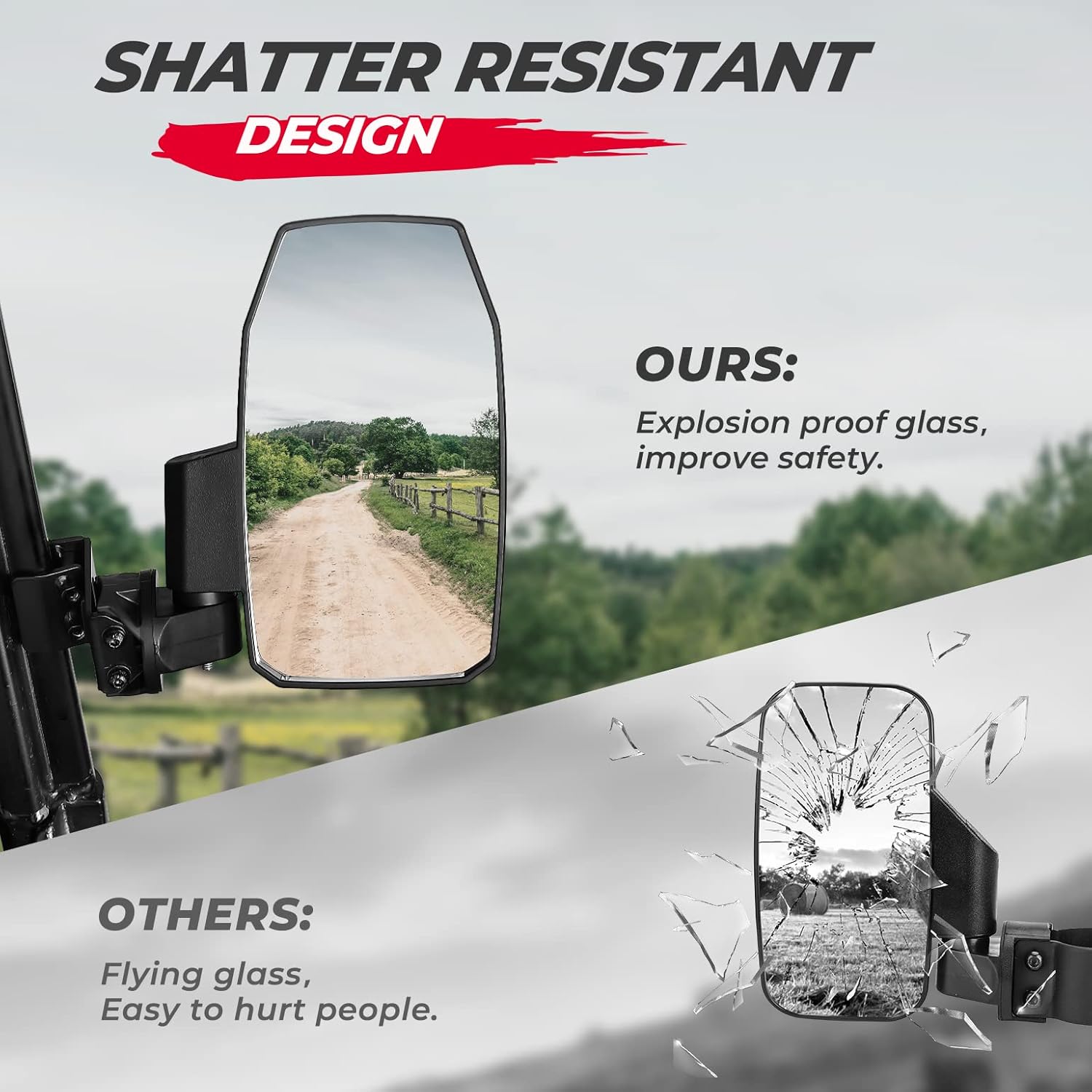 KEMIMOTO UTV Pro-Fit Large Side Mirrors Compatible with Polaris Ranger XP 1000 900 570, Extended Pipe Clamp No more blocked vision Rearview Mirrors 4.7"L x 8.3"H