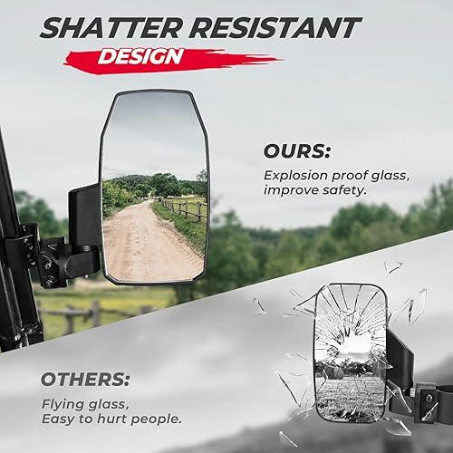 Miniatura 4 de KEMIMOTO UTV Pro-Fit - Espejos laterales grandes, no más visión bloqueada, espejos retrovisores 4.7 pulgadas de largo x 8.3 pulgadas de alto,