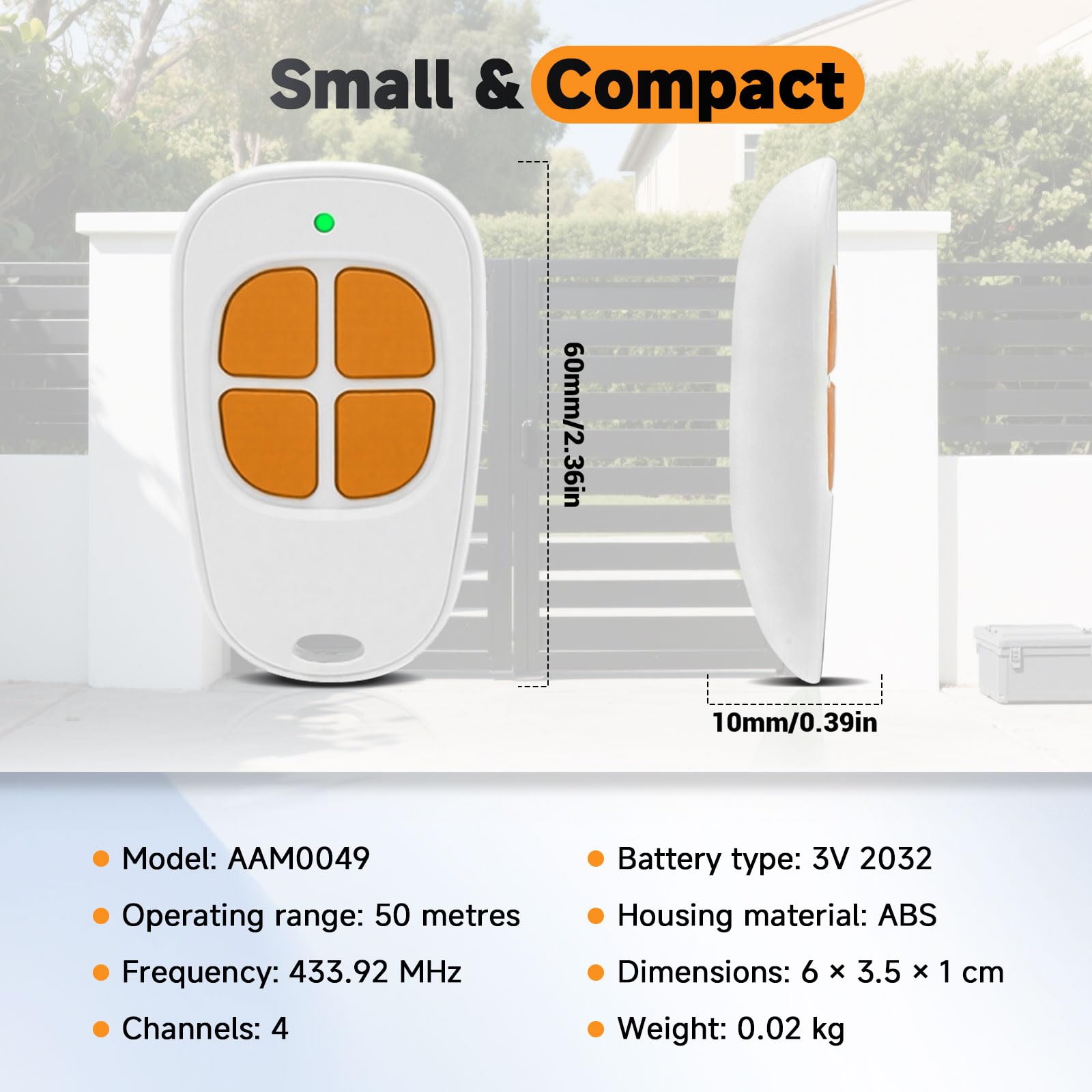 Lot de 1 AAM0094 Télécommande SCS Sentinel, 433.92MHz Télécommande Portail Garage, Compatible SCS Motorisation Portail et Porte de Garage, 4 Canaux (Orange) (1PCS)