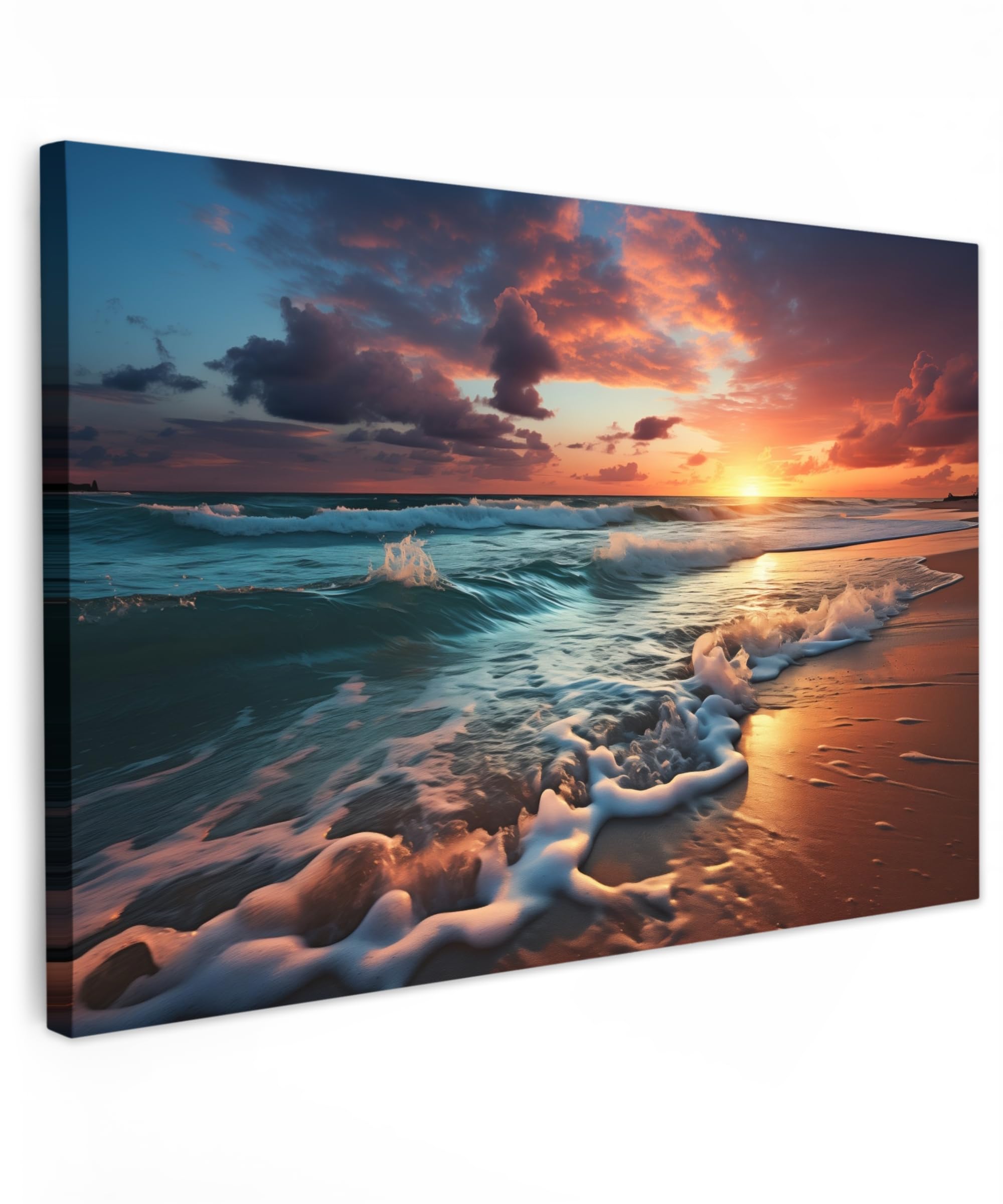 Muchowow Sea - Sunset Muchowow© Canvas Wall Art 35"X24" / 90X60 Cm Decor Paintings Prints Framed On Canvas Decorations Wallart Sunset - Beach - Sea - Waves