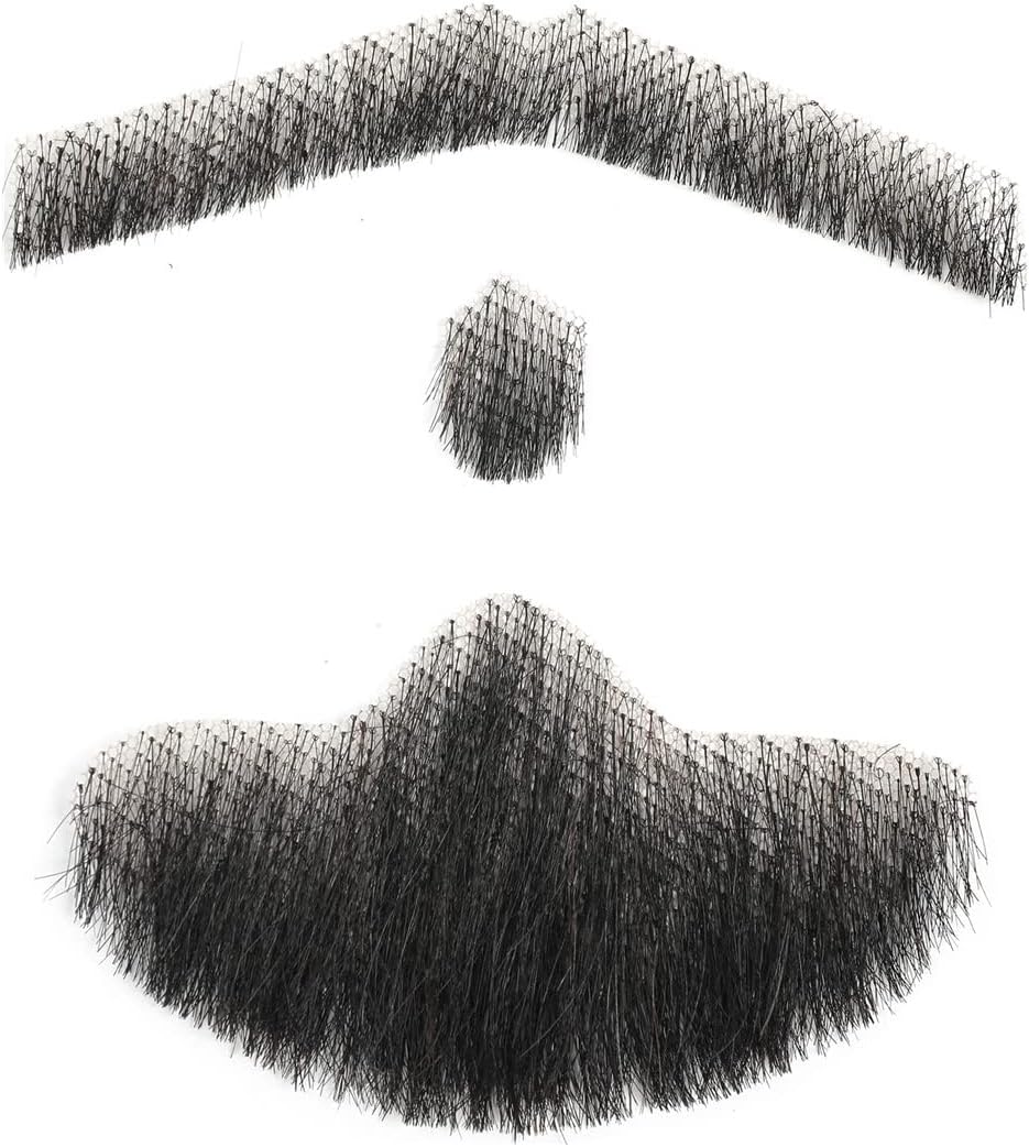 KLS Men's Fake Face Beard and Mustache - Realistic Hand Tied Lace Beard for Halloween Cosplay