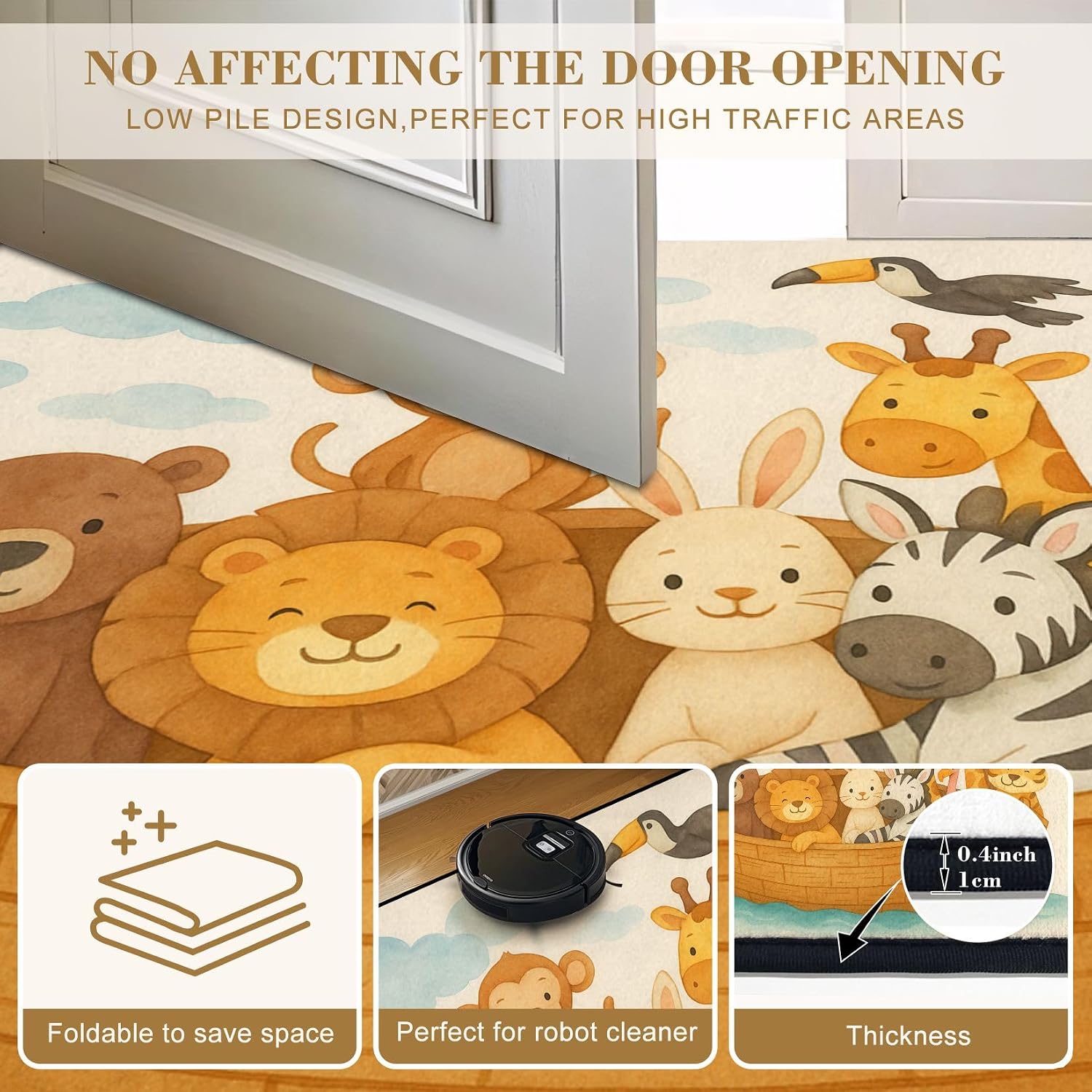 4x5 Boho Rug Rugs for Living Room Rugs for Entryway Noah s ark Animals Flood Realistic Watercolor Paint Paper Bedroom Rug Door Mat Nursery Room Decor Rainbow Carpets