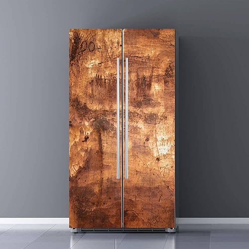 Juego de envoltura de vinilo autoadhesivo para refrigerador, efecto envejecido, superficie de metal oxidado, mural extraíble para nevera, calcomanía