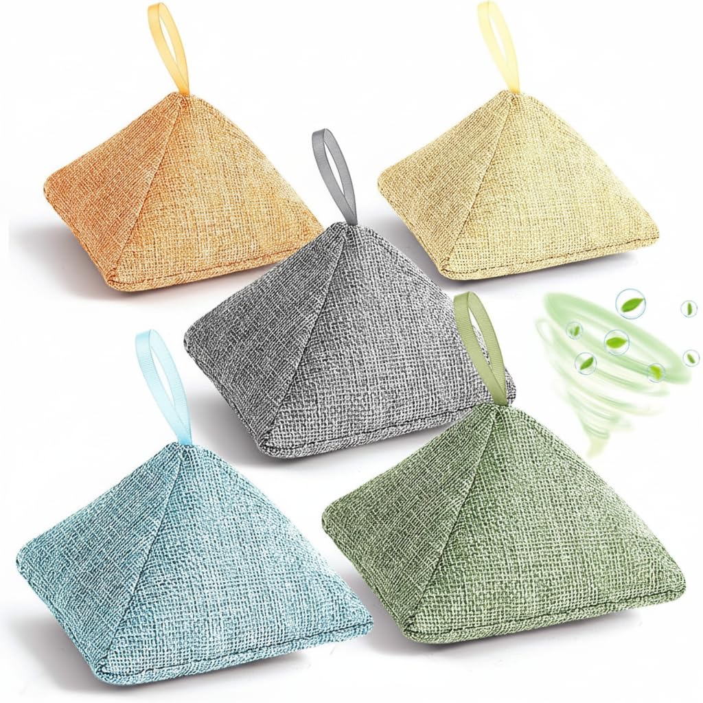 NALACAL Charcoal Bags Odor Absorber, Nature Fresh Bamboo Activated Charcoal Air Purifying Bag, Air Freshener For Home kitchen Drawer Shoe Cabinets Basement Room Refrigerator Car Smell (5Pack)