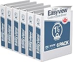 Easyview Premium, 1.5-Inch Mini Binder, 8.5"x5.5", 3-Ring Binders for School, Office, or Home, Colored Binder Notebooks, Pack of 6, Round Ring, White