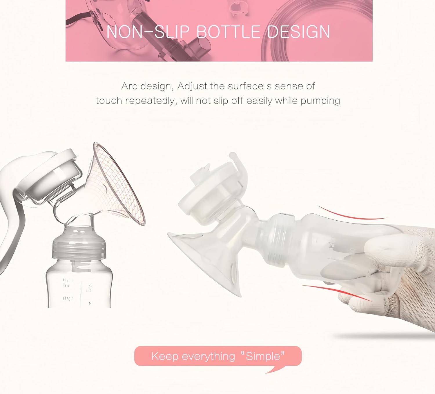 Manual Breast Pump with Non-Slip Design, Microwave Safe Milk Collection Bottle, Heat Resistant