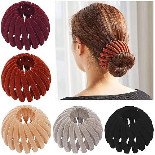 TOBATOBA - Pinza mágica para el cabello 5 piezas soporte para el cabello Zabernim con forma de nido de pájaros horquilla para el cabello fino