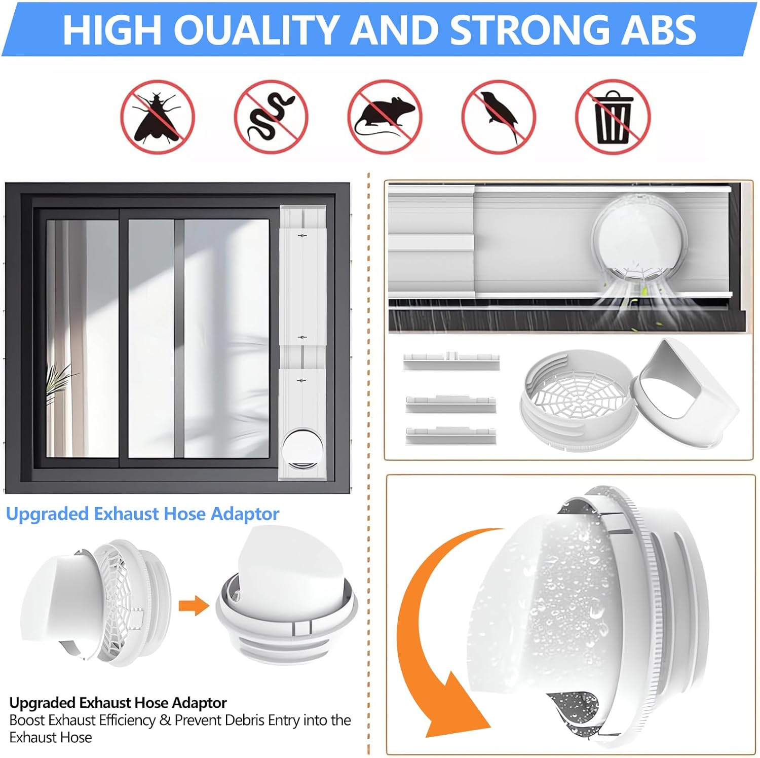 Portable AC Window Vent Kit with Plate Slot, Adjustable PVC Window Seal Panel for Sliding Windows, Portable Air Conditioner Window Kit Suitable for 5.1" / 5.9" AC Exhaust Hose(Not include hose)