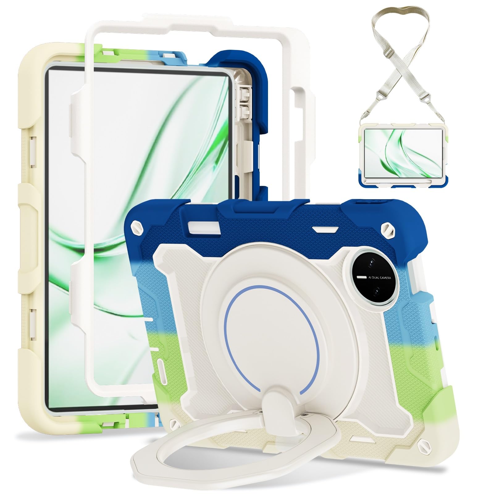 Etui dziecięce do tabletu Huawei MatePad Mini 8, cala, wytrzymałe, odporne na wstrząsy etui z TPU podpórką Wytrzymałe ochronne paskiem ramię(Blu)