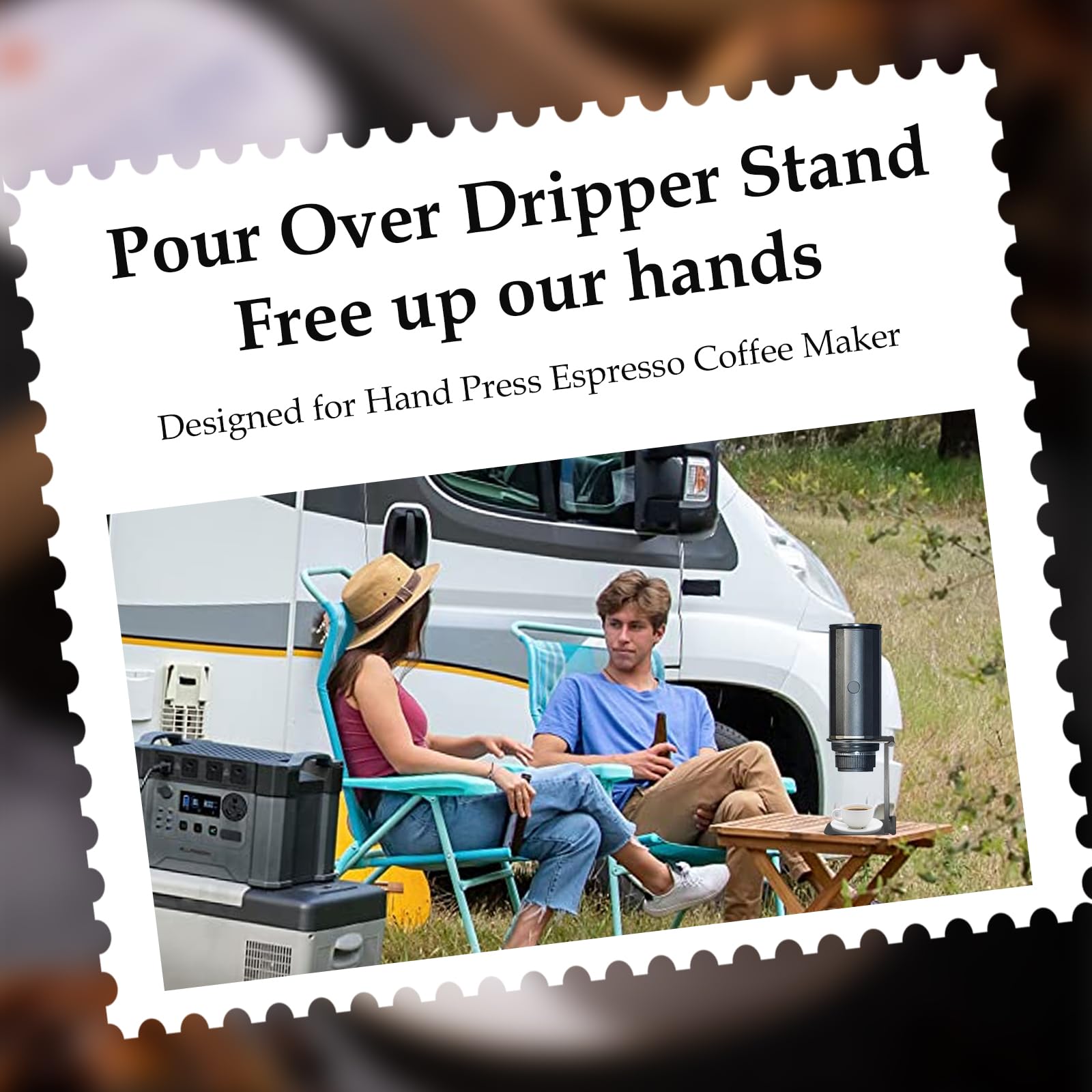 Soporte plegable para cafetera de viaje y espresso portátil, base negra para oficina hogar camping