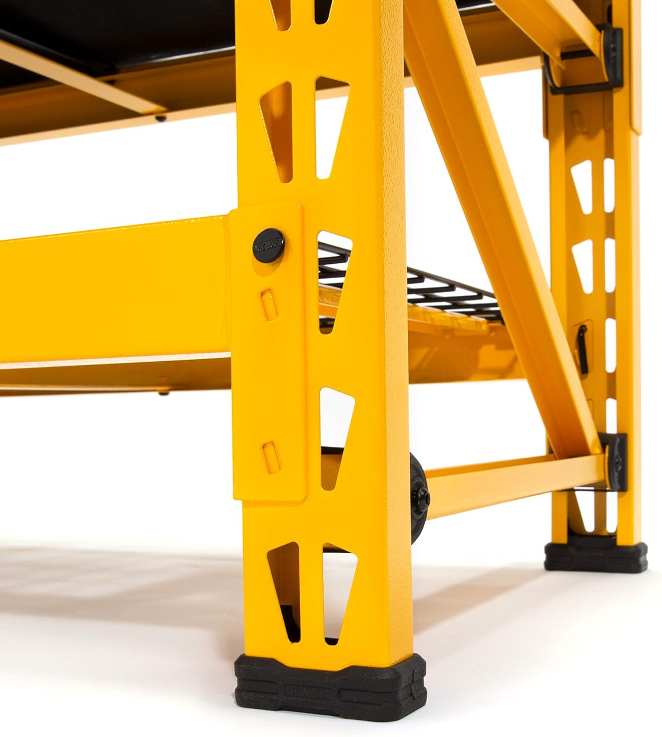 DEWALT Garage Bench with Wire Grid Storage Shelf, Rip-Resistant Foam-Padded Vinyl Seat, 1000-lb Capacity Bench Top, 1500-lb Capacity Shelf, Steel Frame