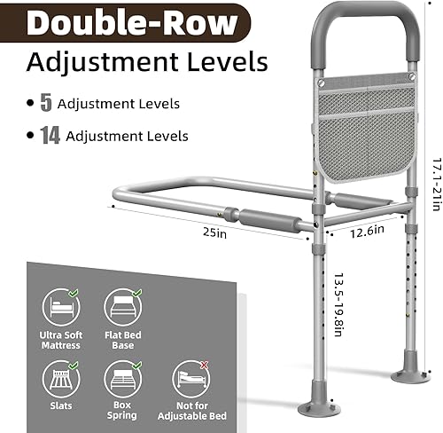 Miniatura 3 de Rieles de cama para adultos mayores Riel de asistencia de cama ajustable aprobado por ASTM para personas mayores con bolsa de almacenamiento y mango
