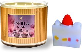 Vanilla Ease - White Barn-Bath/Body Work- 3-Wick Scented Candle 14.5 OZ Burns 25-45 Hours and Strawberry Cake soap (Label Artwork Varies)