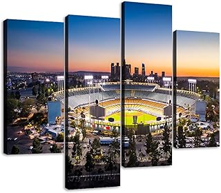 Los Angeles City Skyline with Stadium Canvas Wall Art Hanging Paintings Modern Artwork Abstract Picture Prints Home Decoration Gift Unique Designed Framed 4 panel