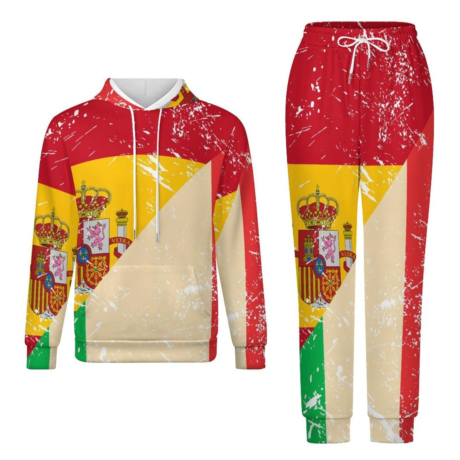 Italia e Spagna Vintage Flag Tute per gli Uomini Manica Lunga Felpa Con Cappuccio E Pantaloni Della Tuta Joggers Set Moda Tute