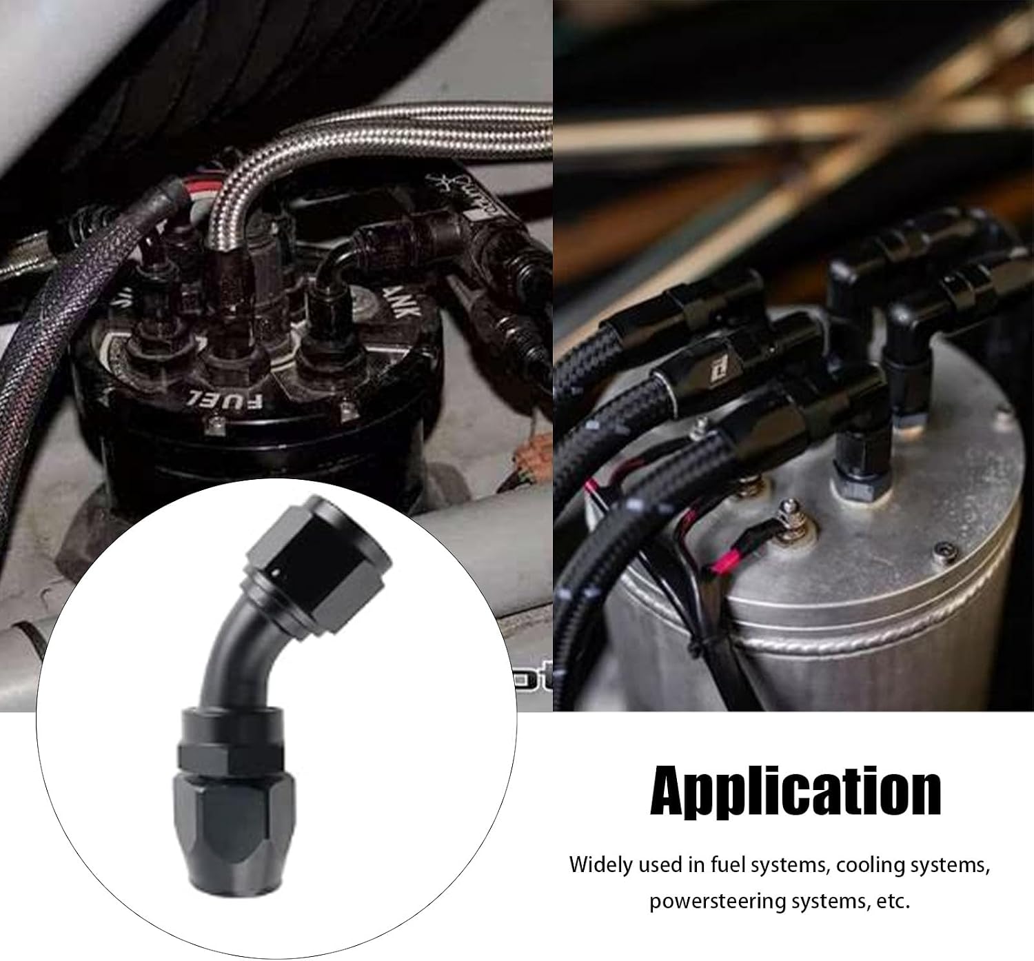 16AN 45 Degree Swivel Hose End Fitting - 360° Rotatable AN Adapter for CPE Braided Fuel/Oil Lines (Black) - Easy Alignment in Tight Spaces