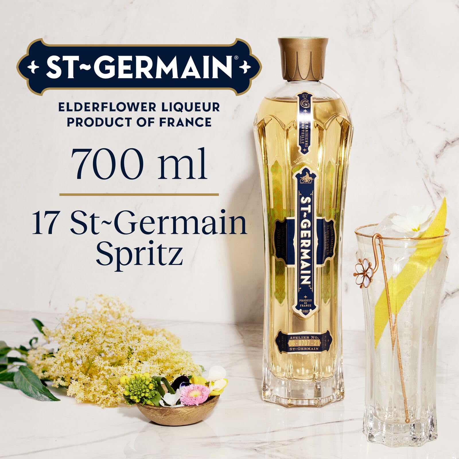 St-Germain Französischer Holunderblütenlikör, 20 Vol.-%, 700 ml, Frische, Unbeschwerte Spritz-Momente, Hergestellt aus Wild Wachsenden, Handgepflückten Holunderblüten, Veredelt jeden Cocktail