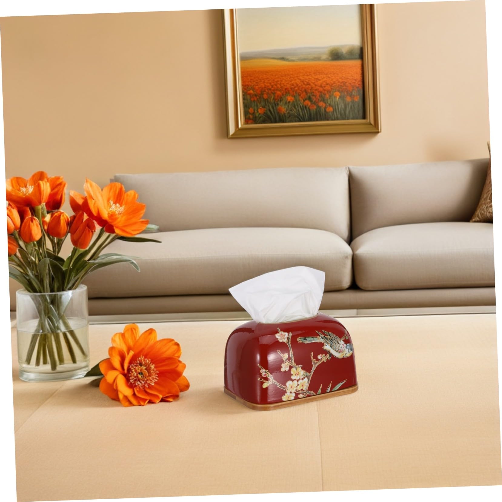 TOPBATHY Scatola di Fazzoletti in Ceramica con Coperchio Portafazzoletti Decorativo Cubo Contenitore per Fazzoletti in Ceramica per Piano di Lavoro Ufficio e Cucina