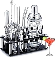 Ohuhu 17-Piece Cocktail Shaker Set with Acrylic Stand - Premium Bartender Kit, Leakproof Glass Shaker & Stainless Steel Bar Tools for Home Parties