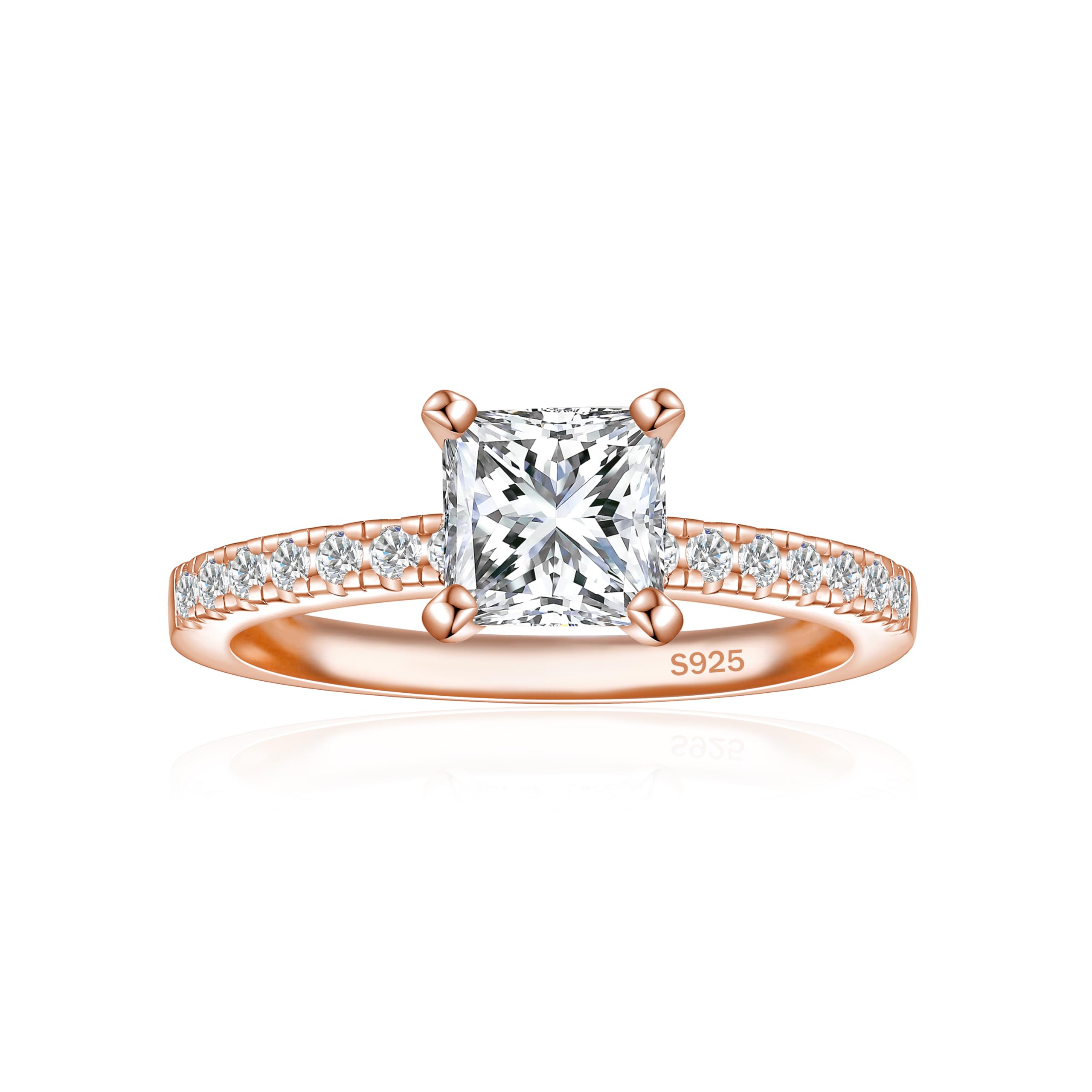 JALOKIVI 1.25CT 925 Sterling Silver Engagement Rings for Women Princess Cut Solitaire Cubic Zirconia Wedding Rings for Women Promise Rings for Her