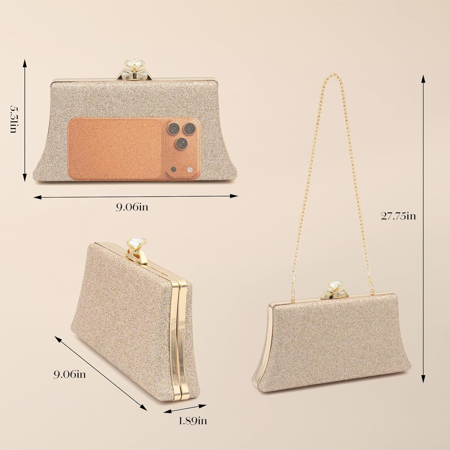 Sparkly Clutch Purses for Women, Evening Bag with Chain,Crystal Shoulder Bags for Party Prom Wedding - Image 7