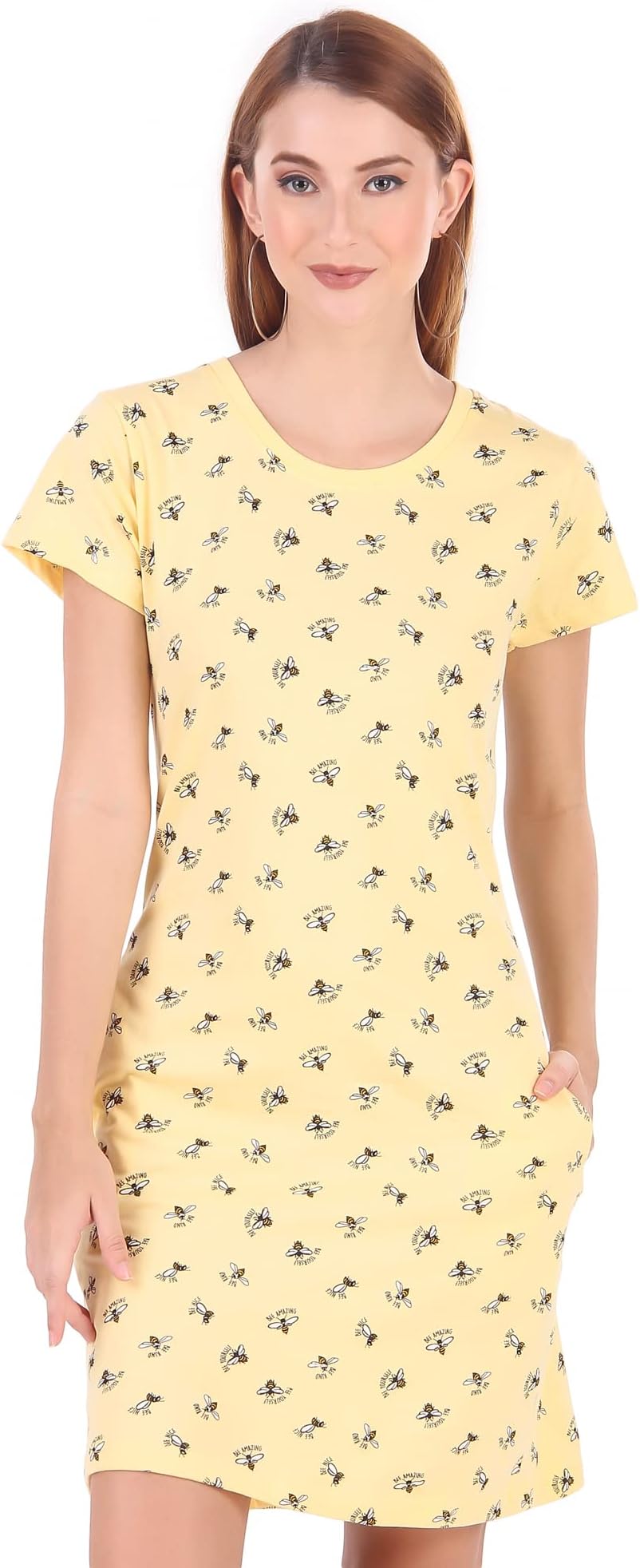 Stories.LabelWomen 100% Cotton Printed Long Tshirt Dress in Knee Length Includes Plus Sizes, Regular Fit and Half Sleeves (Sizes Small -5XL)