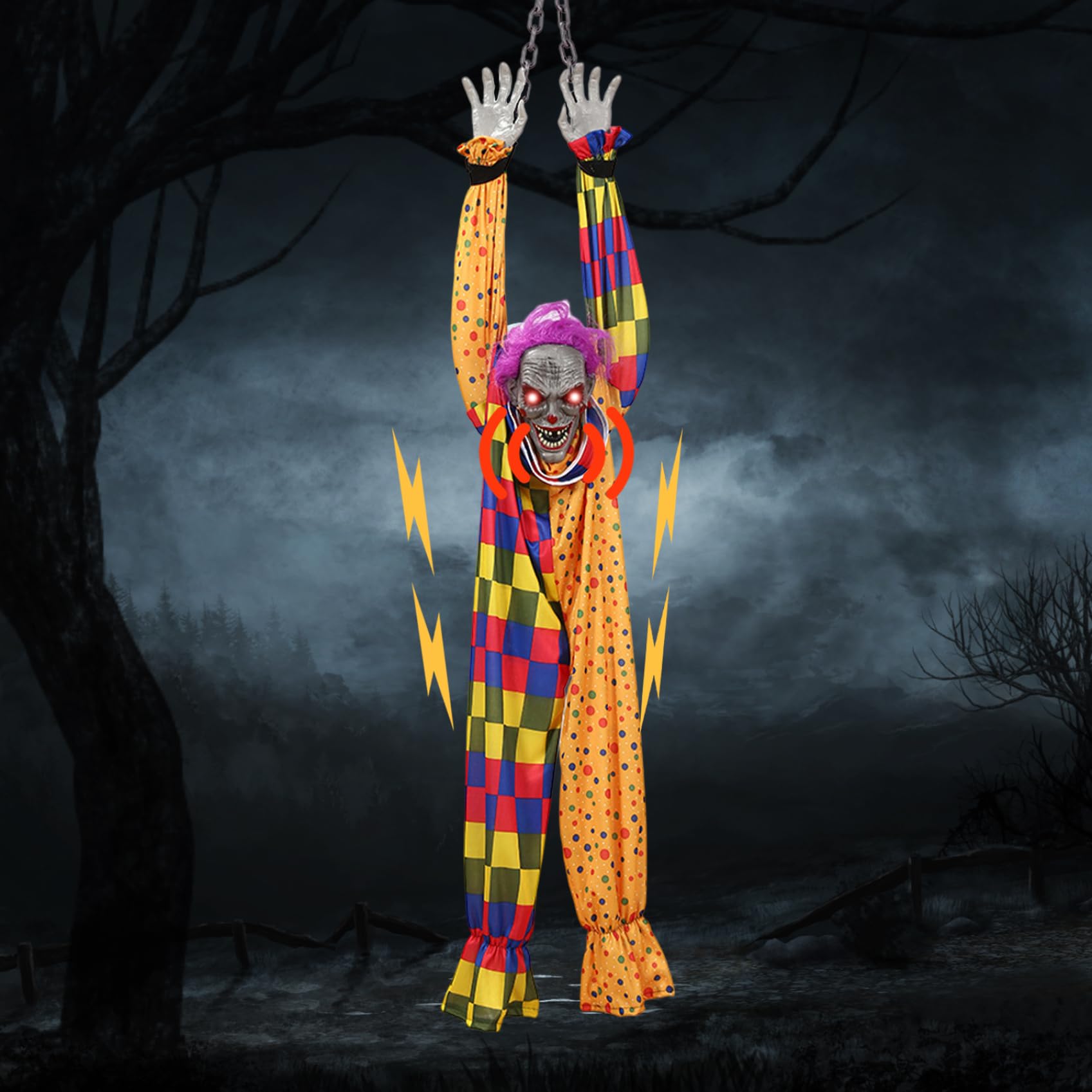 Décoration Halloween Clown Animatronique pour Jardin et Porche d'Entrée Effet Tremblant