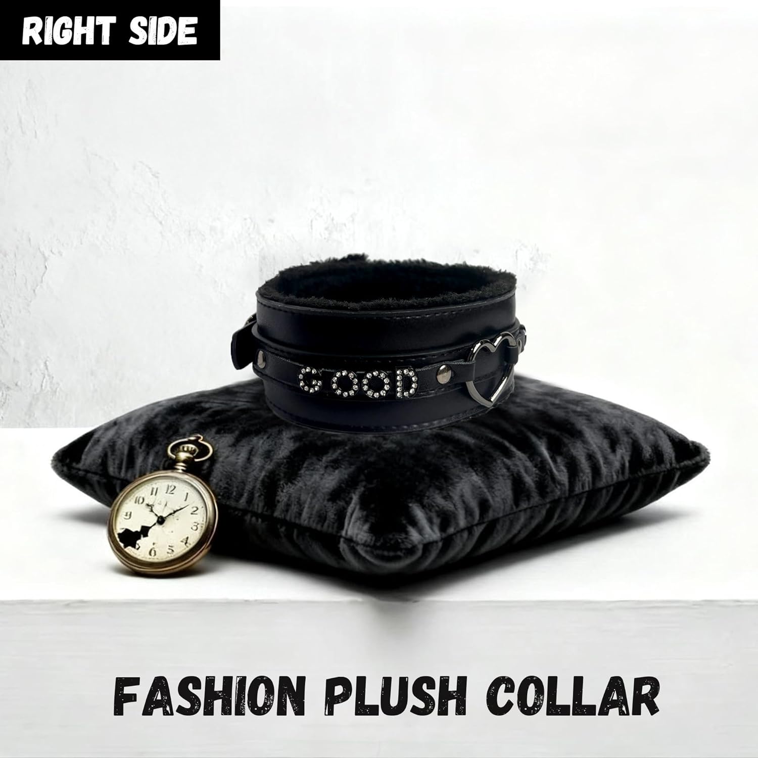 paloli Furry Heart O-Ring Choker for Women, Adjustable Gothic Punk Plush Leather Necklace - Image 2