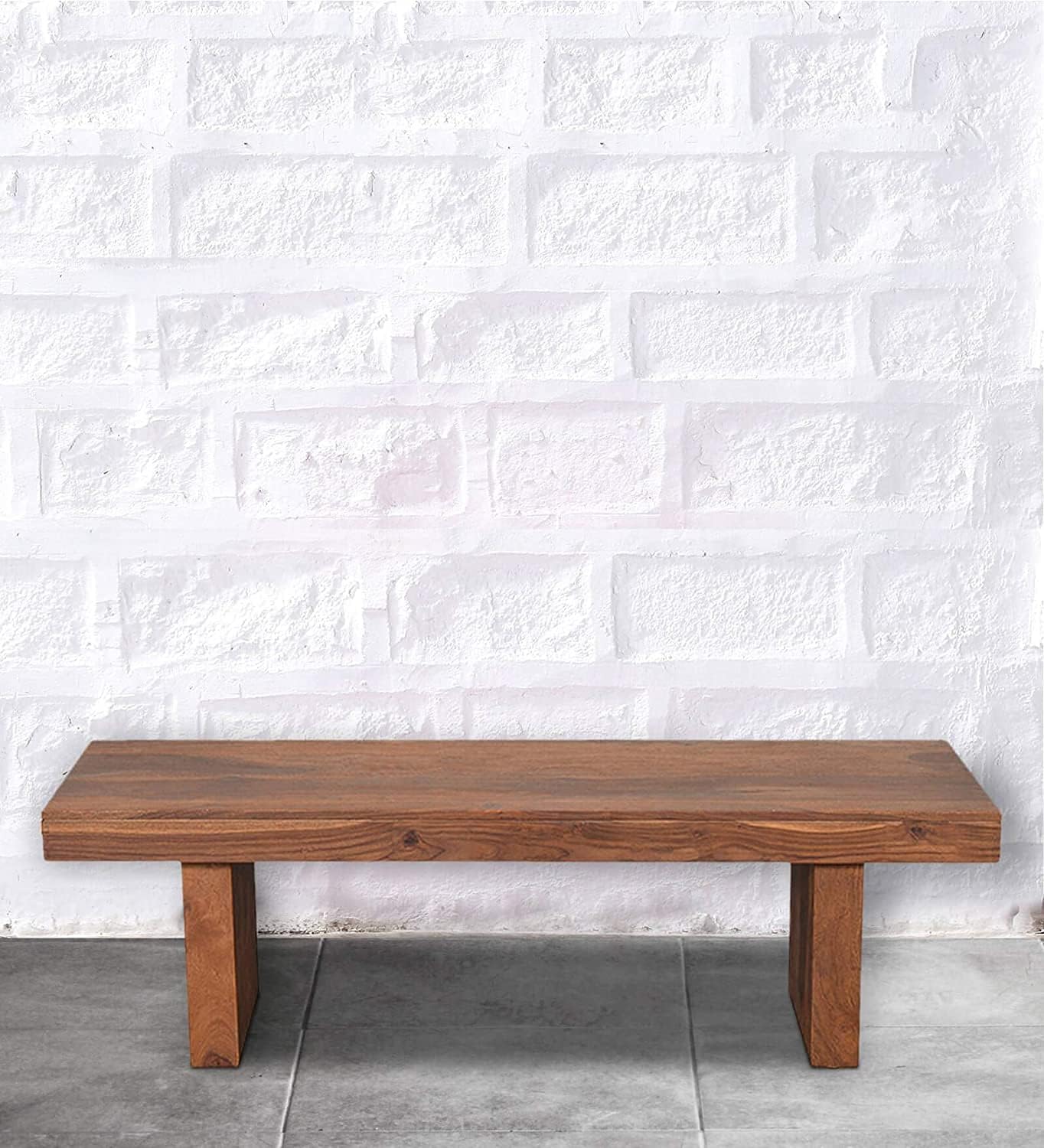 BAGARI ARTS Wooden Bench for Sitting | Bench for Living Room | Balcony Garden and Outdoor Bench | Footstool, Bed End Table | Sheesham Wood | Wooden Bench Home Furniture | Natural Teak Finish