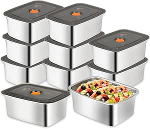 10 Pack Stainless Steel Food Storage Containers with Lids, 50oz/1500ml Metal Meal Prep Container Reusable Snack Containers Box for Lunch, Leftovers, Freezer Safe