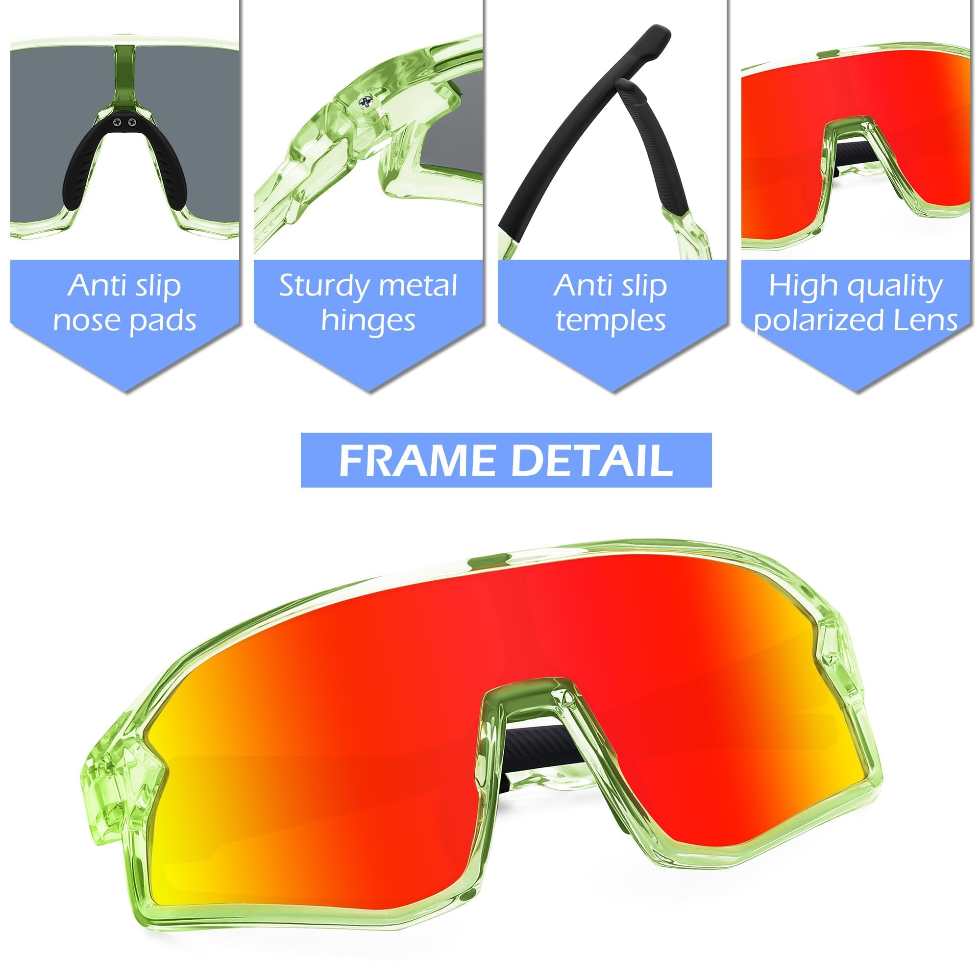 FEISEDY Jugendliche Kinder Sportbrille Polarisierte 6-15 Jahre Fahrradbrille UV400 Schutz Sport Sonnenbrille für Jungen Mädchen B0183