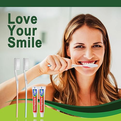 Miniatura 4 de Paquete de 50 cepillos de dientes desechables con pasta de dientes con 150 púas de hilo dental envueltas individualmente