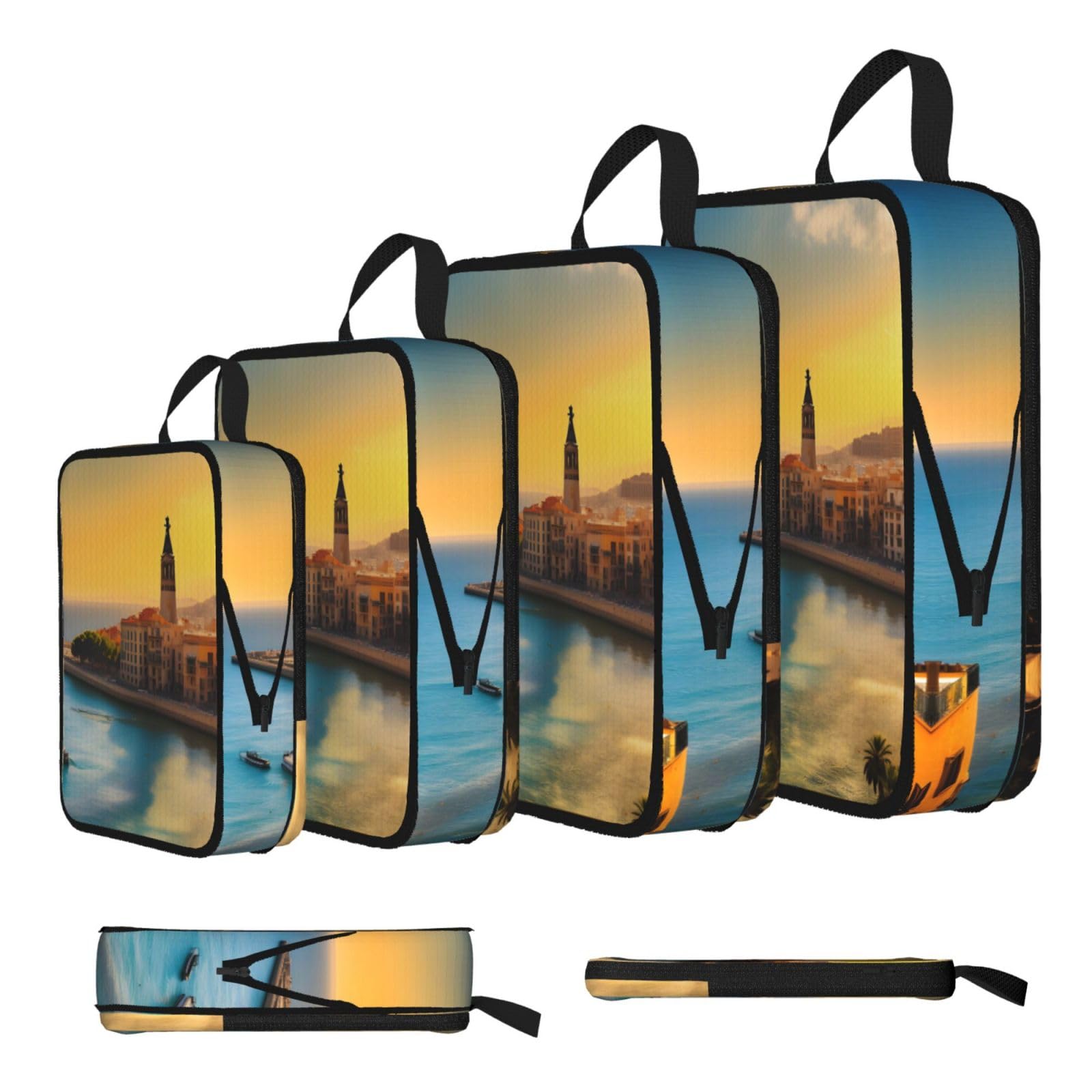 Sxzvvbn Black Sunset In Barcelona Compression Packing Cubes 4 Piece Set