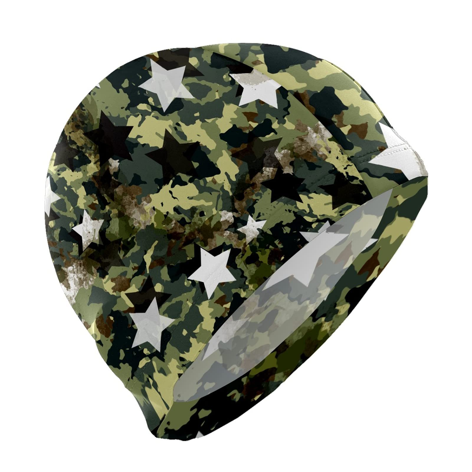 Youran Swim Cap, Polyster High Elasticity Swimming Cap Fit Both Long Hair Short Hair, Stars On Army Green Background Swim Caps Woman Men Teenagers Non-Waterproof One Size Hat, 10×7.87 inch