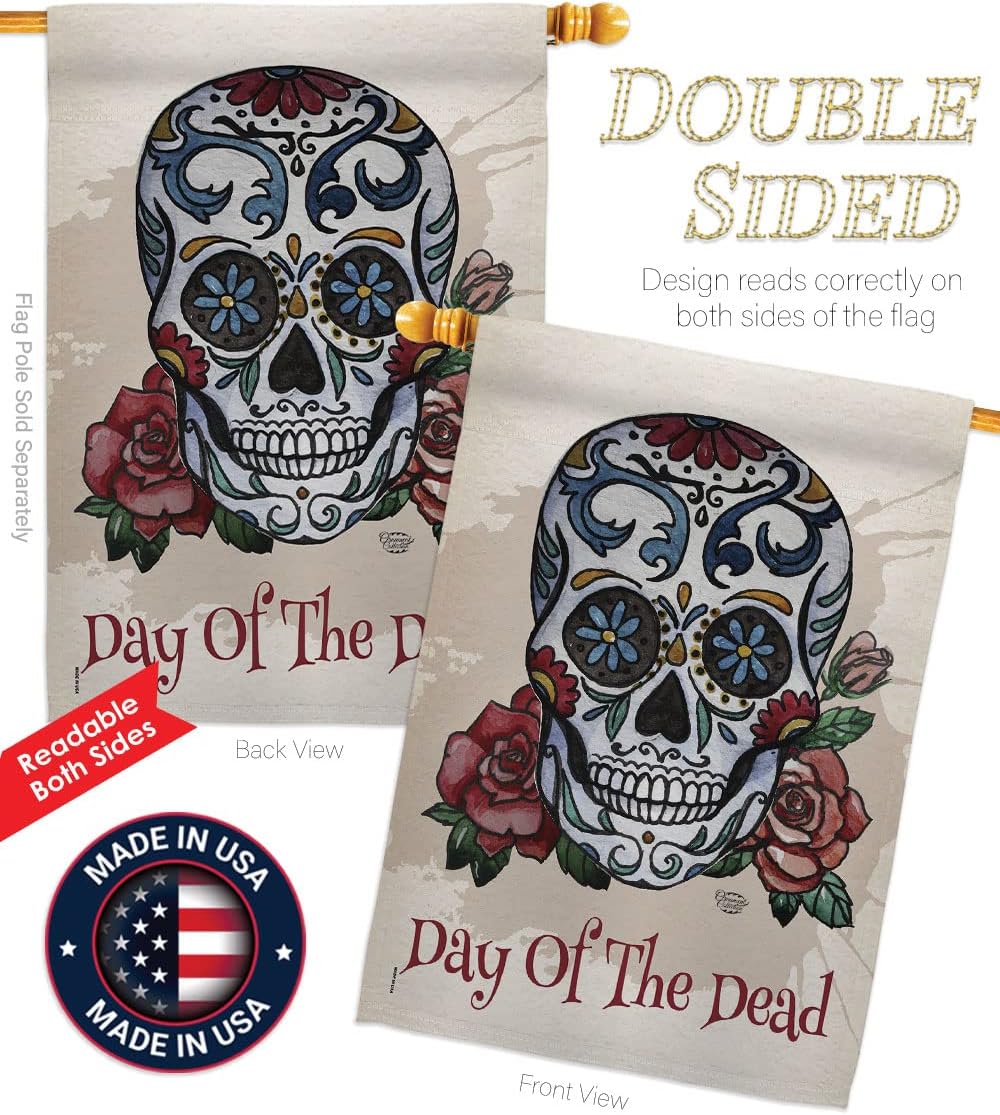 Day of the Dead House Flag - Pack Fall Dia De Los Muertos Fiesta Mexican Party Autumntime Support Our Troops - Decoration Banner Small Garden Yard Gift Double-Sided Made In USA 28 X 40